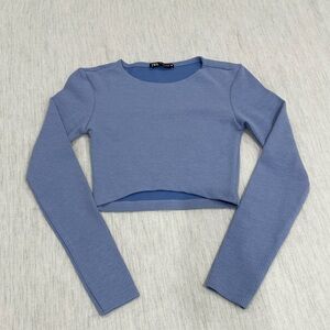Zara Ribbed Blue Crop Top